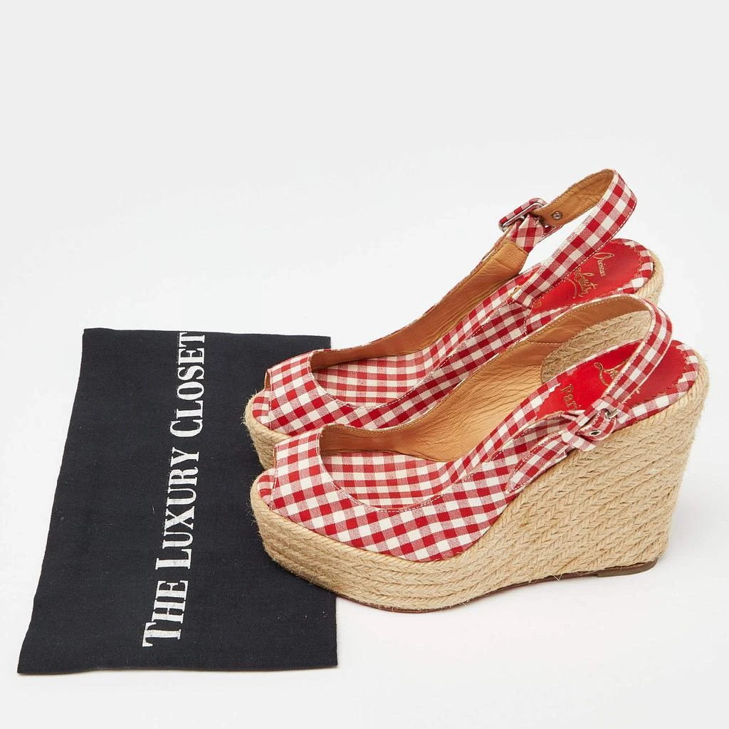 Christian Louboutin Christian Louboutin Red/White Gingham Fabric Menorca Espadrille Wedge Pumps Size 37 9