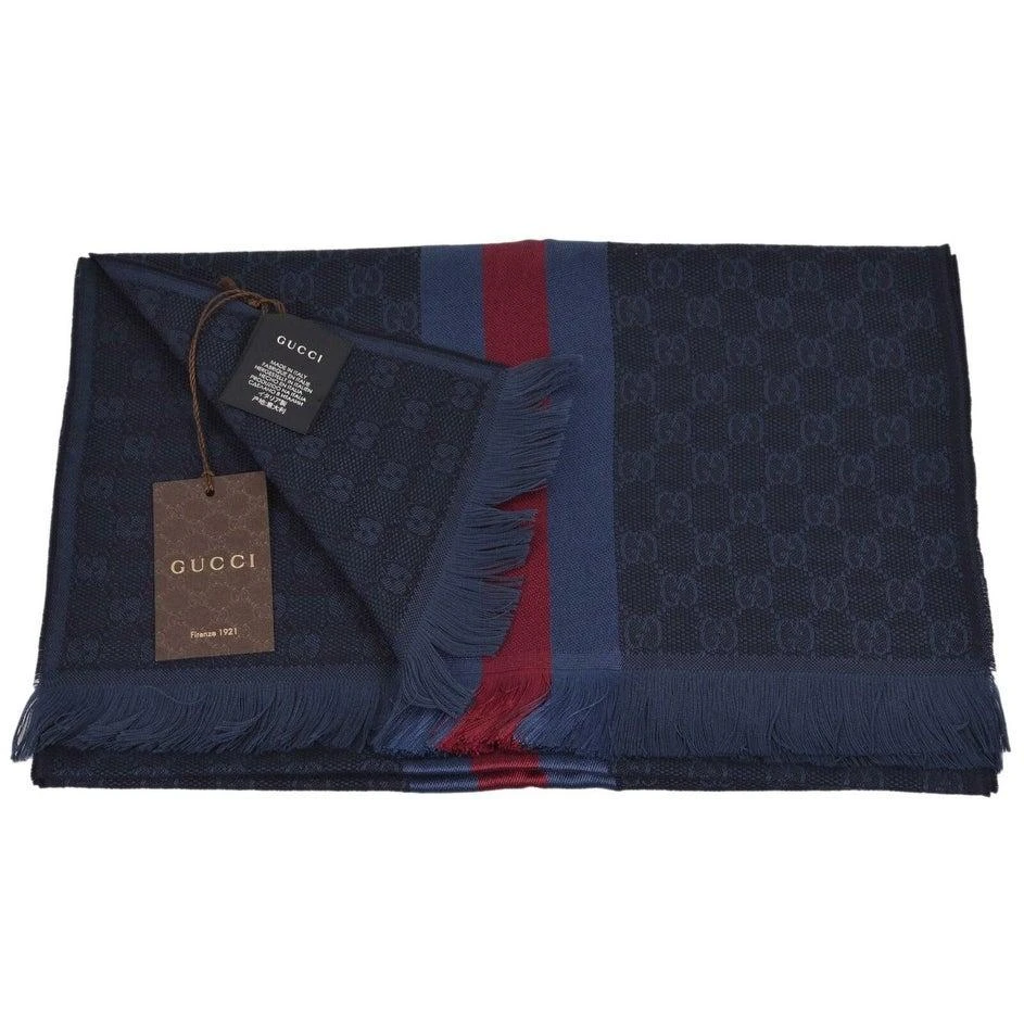 Gucci Gucci - Blue GG Monogram Stripe Wool Silk Blend Scarf 4