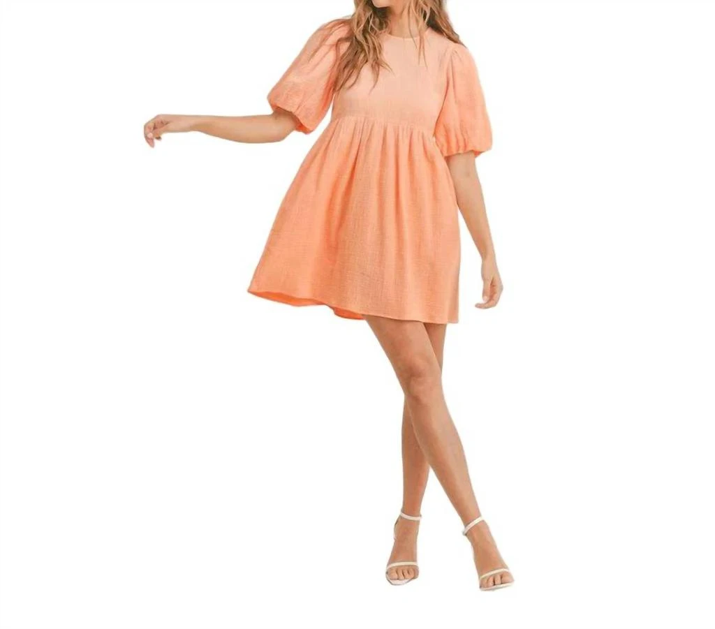 MABLE Renee Puff Sleeve Babydoll Dress In Orange - Orange - Medium MABLE Renee Puff Sleeve Babydoll Dress In Orange - Orange - Medium