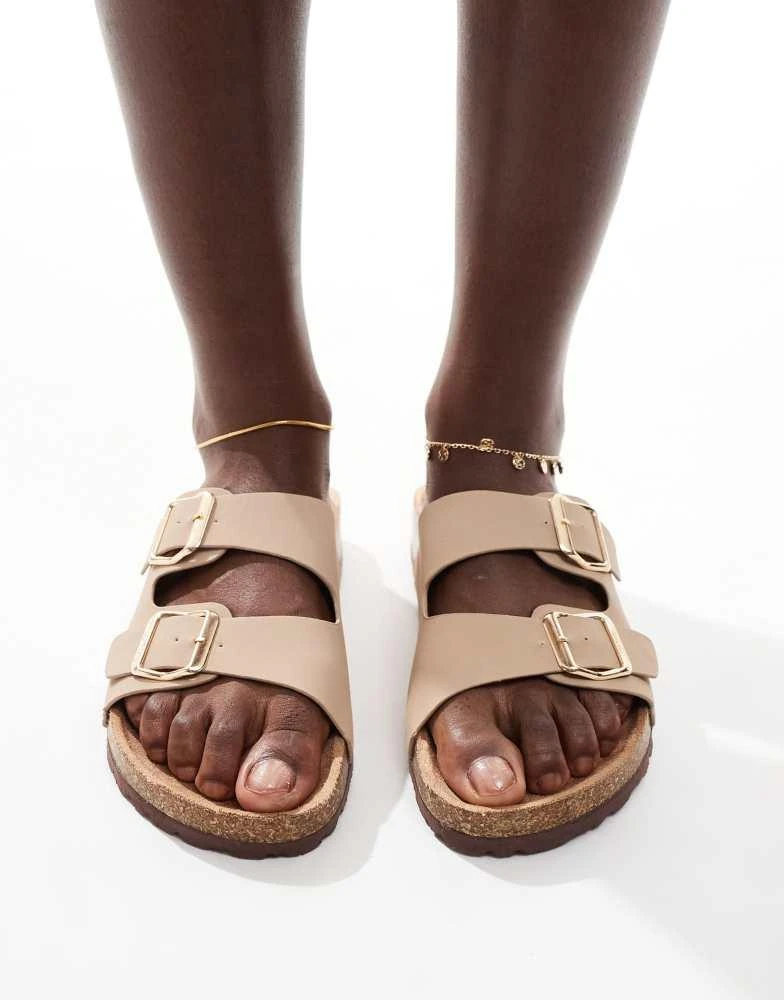 French Connection French Connection double buckle footbed sandals in taupe 4