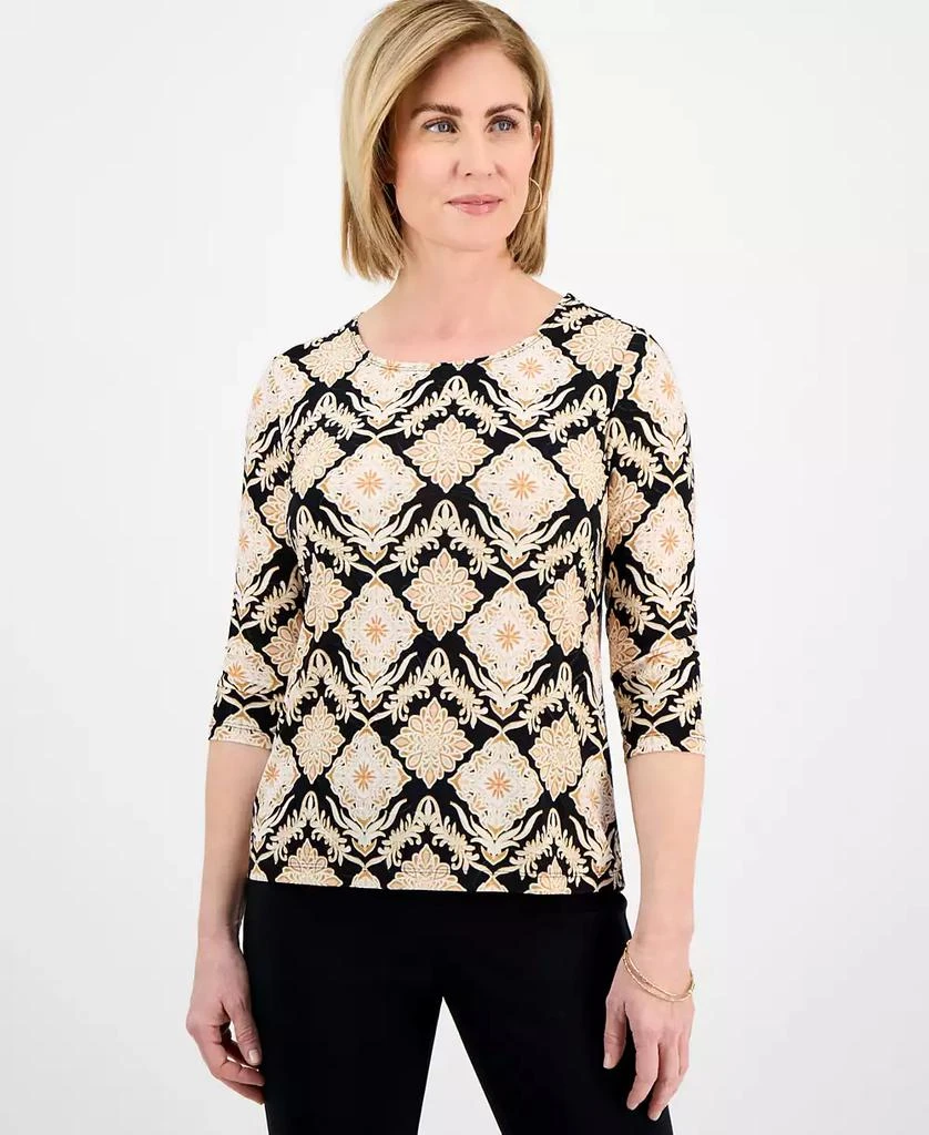 JM Collection Petite 3/4-Sleeve Jacquard Top, Exclusively at Macy's 6