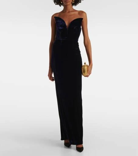 ROLAND MOURET Strapless velvet gown 2