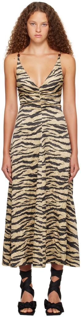 GANNI Khaki Crinkled Maxi Dress