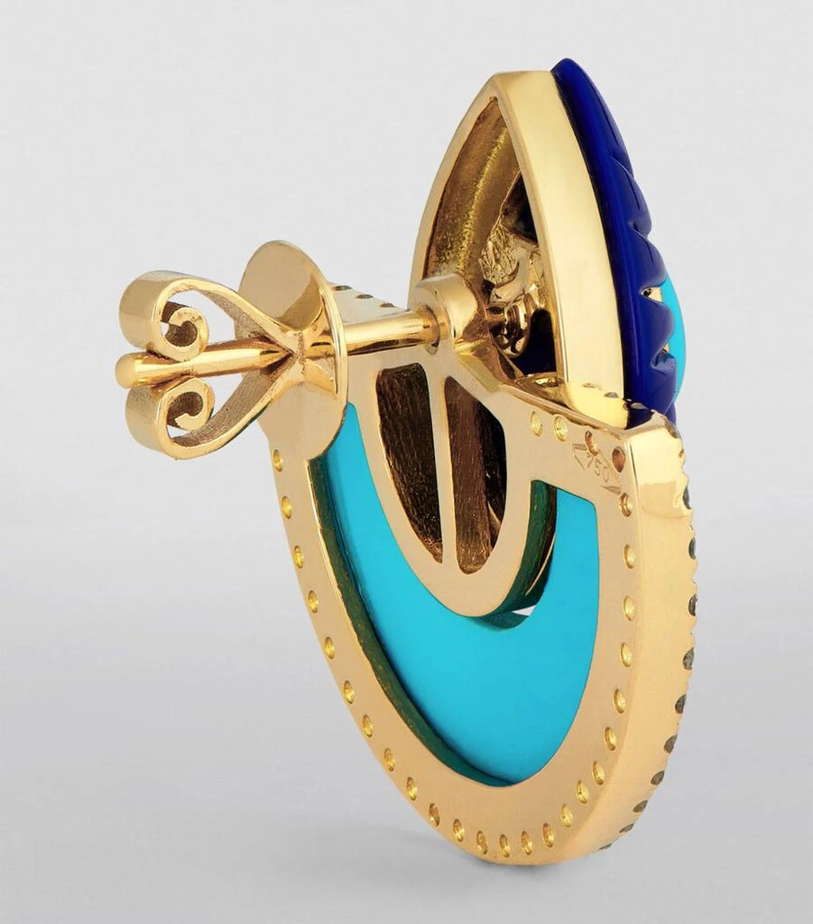 L'ATELIER NAWBAR Yellow Gold, Lapis, Turquoise and Diamond Bond Fan Earrings 3