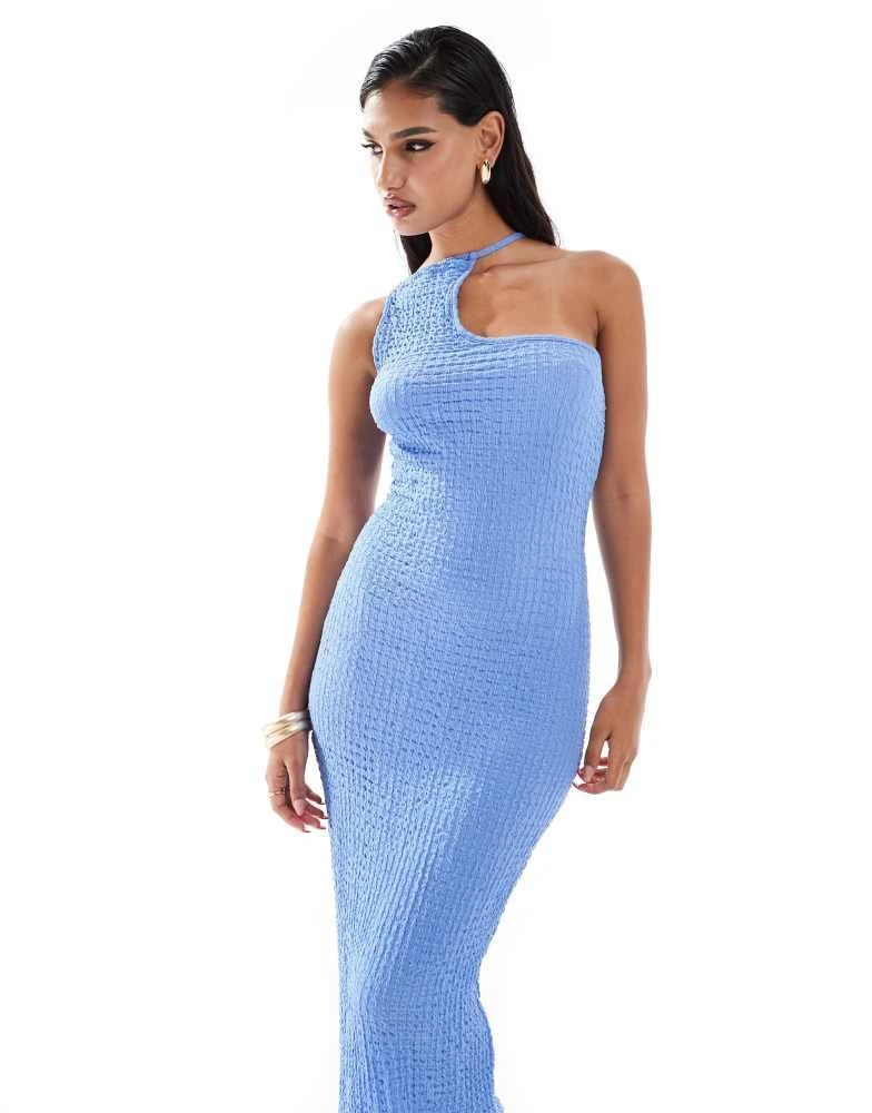 ASOS ASOS DESIGN textured maxi dress with asymmetric halter in blue 1