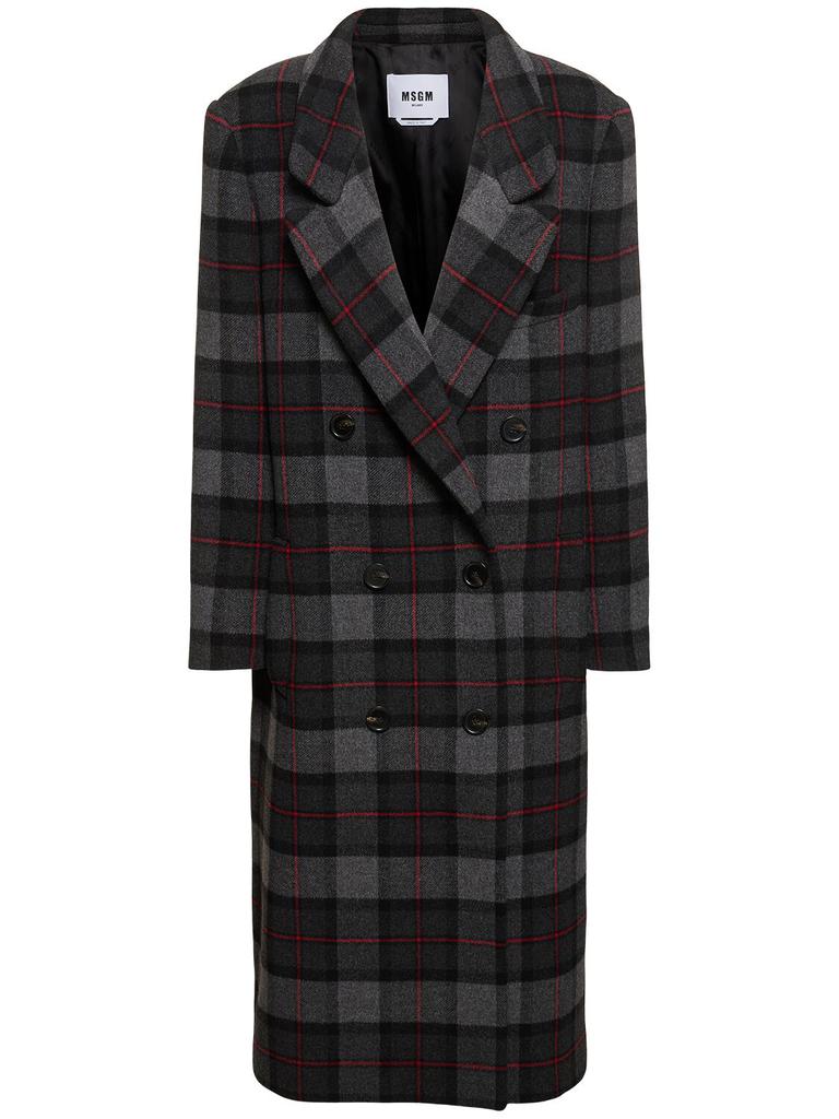 MSGM Tartan Wool Blend Felt Long Coat