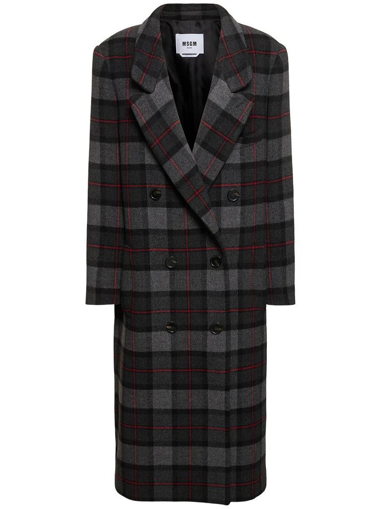 MSGM Tartan Wool Blend Felt Long Coat 1