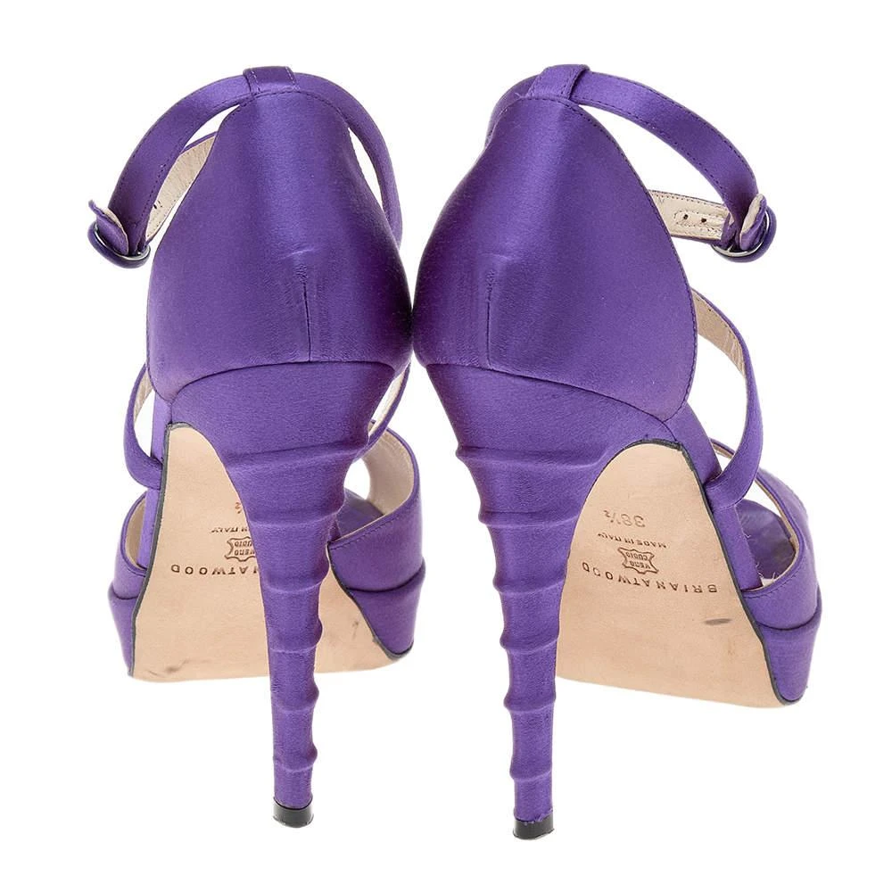 Brian Atwood Brian Atwood Purple Satin Platform Ankle Strap Sandals Size 38.5 5