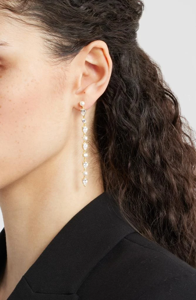 Nordstrom Cubic Zirconia 
Faux Pearl Linear Drop Earrings 2