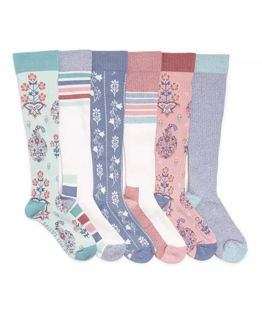 MUK LUKS Women
s Tall Cotton Compression Knee-High Socks, 6 Pair Pack