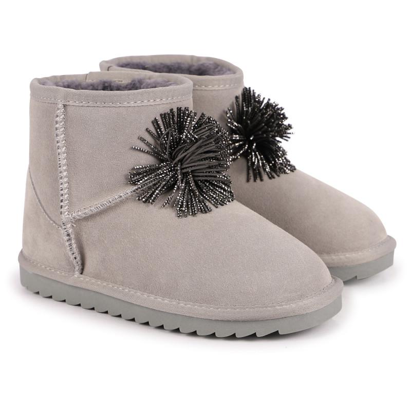 COLORS OF CALIFORNIA Shiny pom pom detailing leather boots in grey