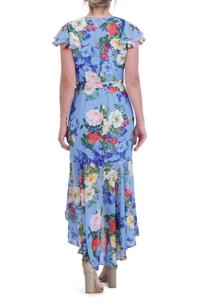 Eliza J Floral Double Flutter Sleeve High-Low Dress