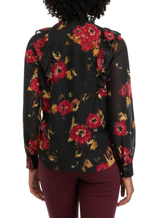 THE LIMITED Limited Womens Floral Printed Ruffle Neck Blouse 2