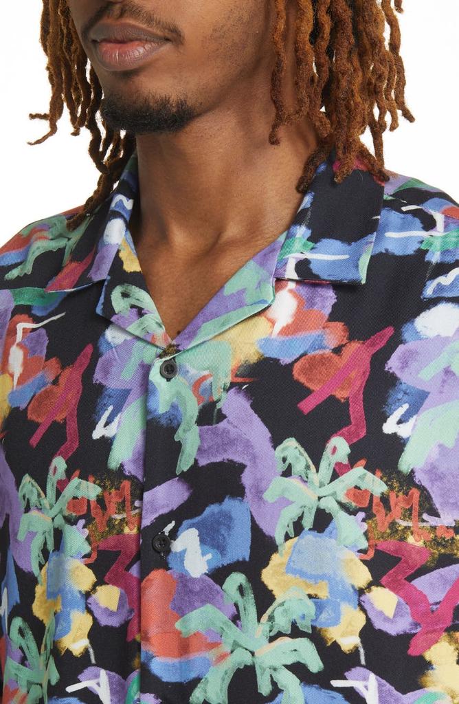 Topman Paintbrush Print Short Sleeve Camp Shirt