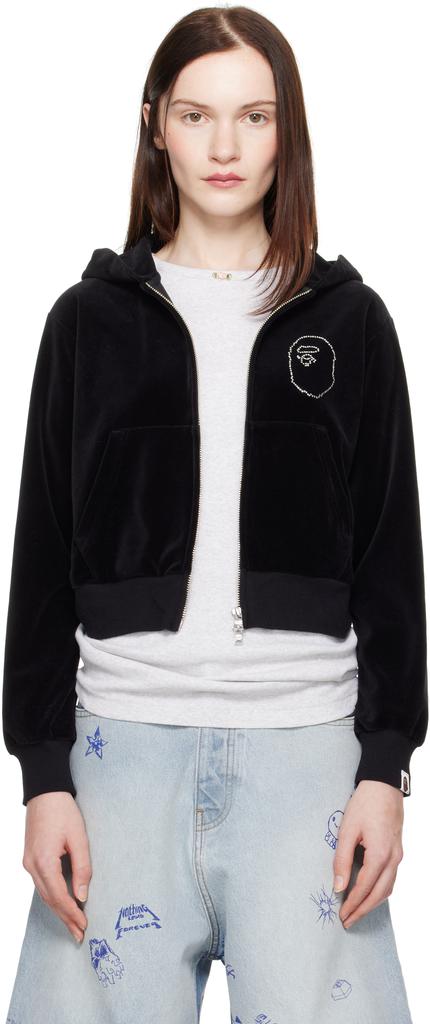 Bape Black Crystal Stone Ape Head Velour Hoodie