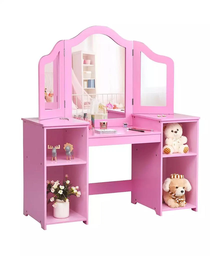 GOUUN Kids Tri Folding Mirror Makeup Dressing Vanity Table Set