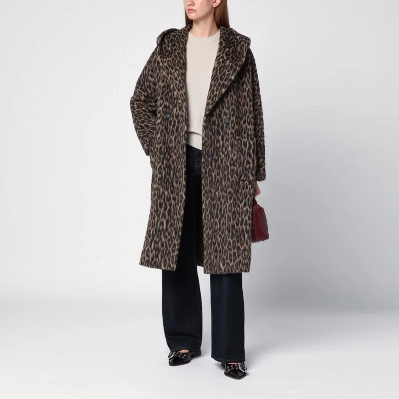 TAGLIATORE Wool blend leopard print dressing gown coat 2