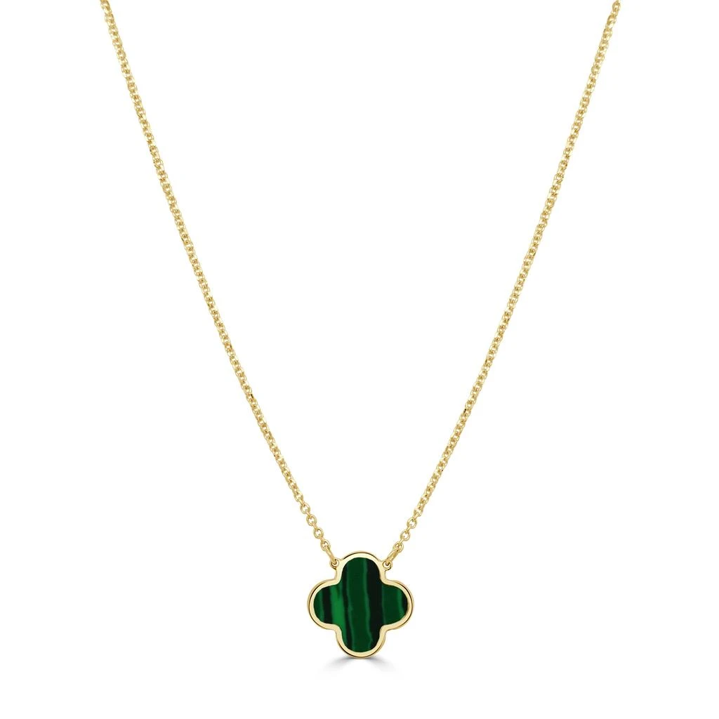 Italian Gold 14K Yellow Gold Small Single Clover Necklace - Malachite