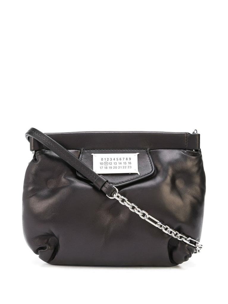 ショルダーバッグ・ポシェット Maison Margiela Puffy Jet-Black Leather Bag With Logo Patch MAISON MARGIELA Puffy Jet-Black Leather Bag With Logo Patch