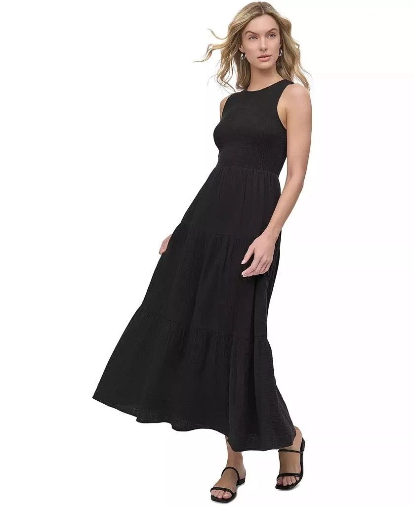 DKNY Women's Cotton Gauze Smocked-Bodice Maxi Dress 4