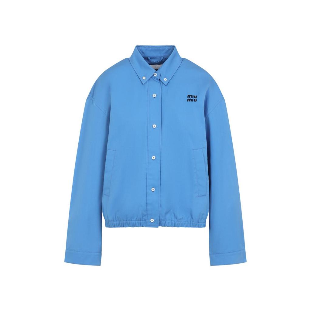 Shop Miu Miu Velvet-Trim Zipped Bomber Jacket on Sale at