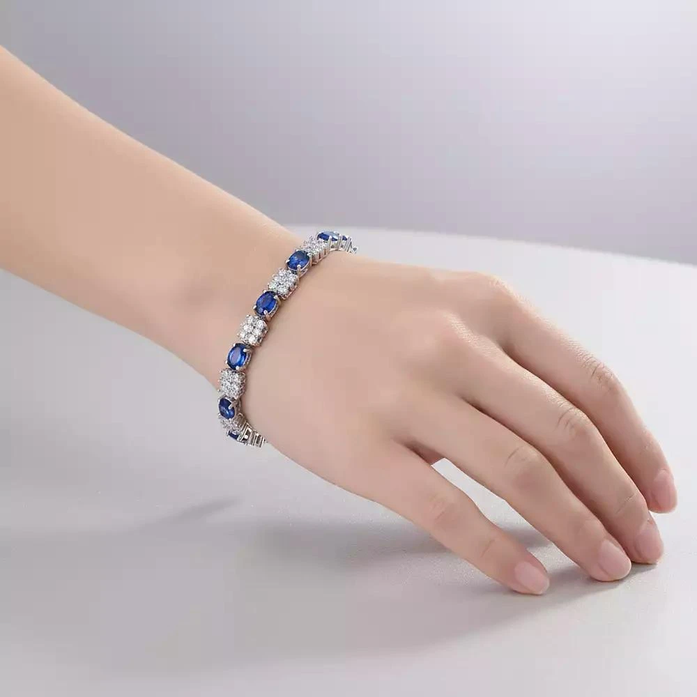 Rachel Glauber Classic White Gold Plated Blue Oval CZ Tennis Bracelet 2