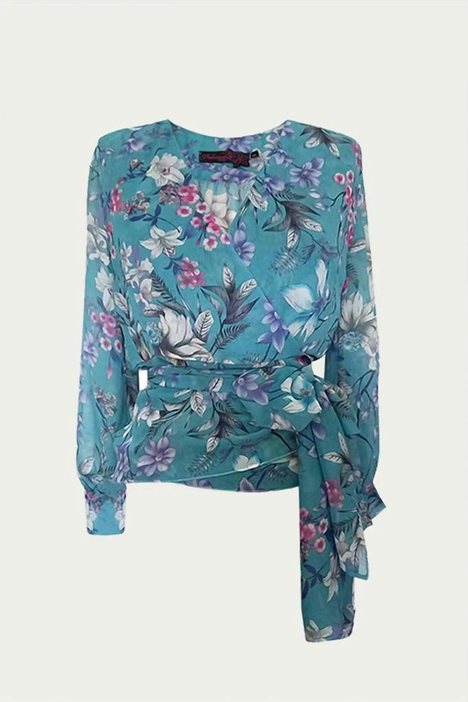 Phalaenopsis Zoe Floral-Print Georgette Wrap Blouse In Sky Blue 2
