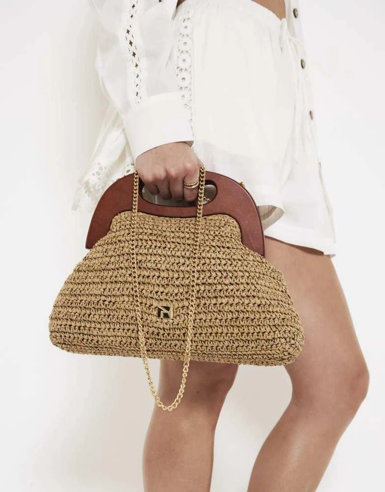 River Island River Island Raffia frame clutch bag in beige 1