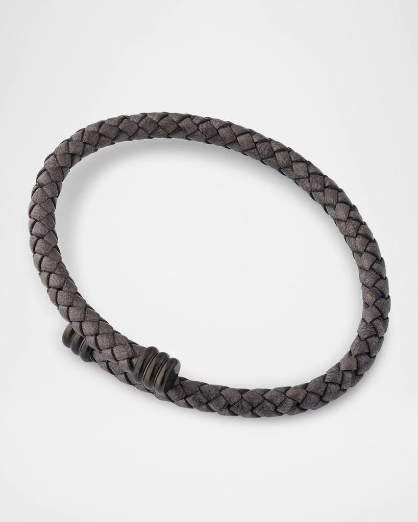 LINK UP Men's Flexible Braided Leather Bracelet with Stainless Steel 4