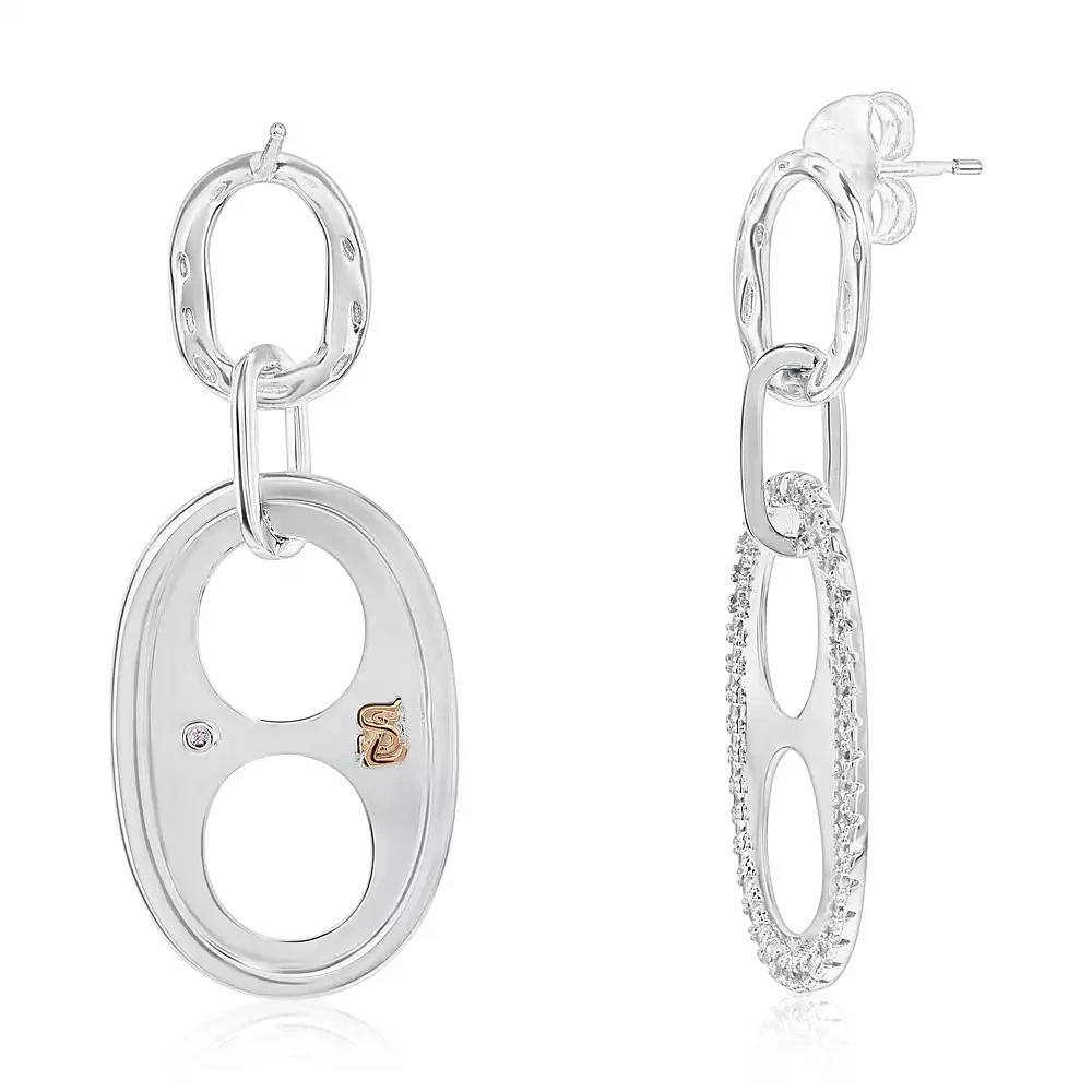 Suzy Levian New York Sterling Silver Cubic Zirconia Oval Double-Circle Drop Earrings 2