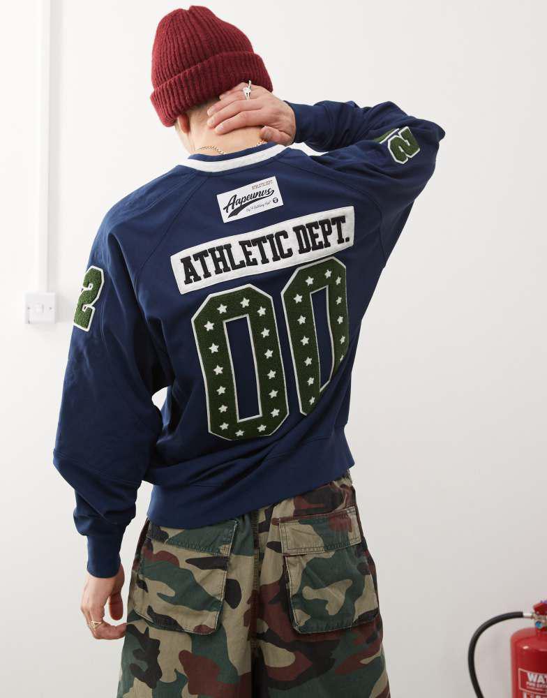 AAPE Aape By A Bathing Ape logo college sweatshirt in navy