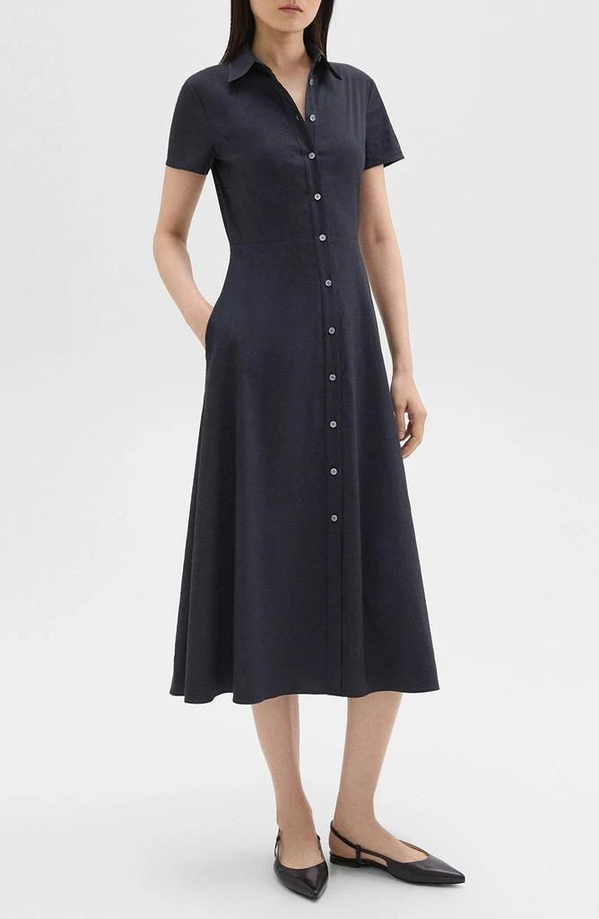 Theory Short Sleeve Linen Blend Midi Shirtdress 3