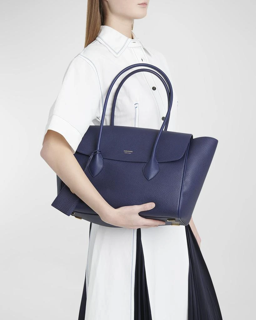 Salvatore Ferragamo Firenze Flap Leather Tote Bag 5