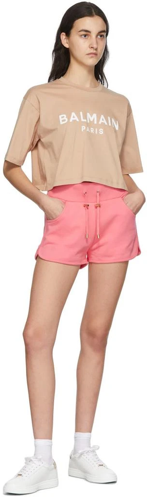 Balmain Pink Printed Logo Shorts 4