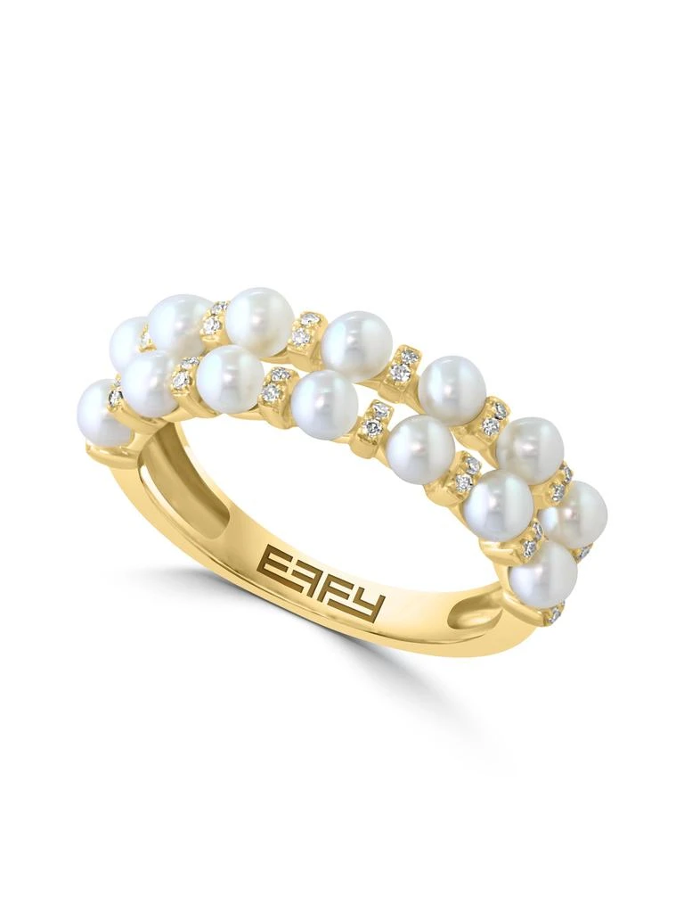 Effy 14K Yellow Gold, 3MM Round Freshwater Pearl 
Diamond Ring