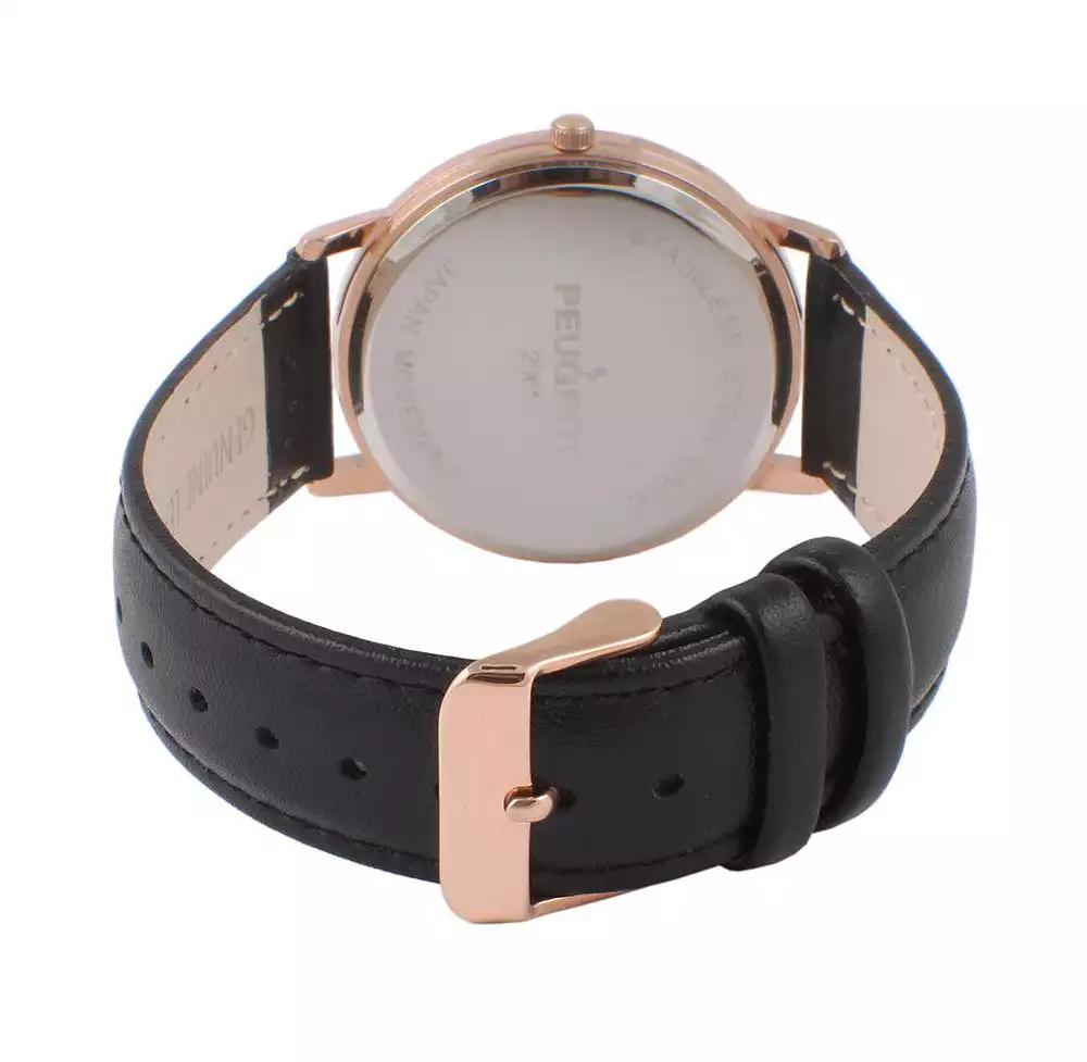 Peugeot Men's 40mm Rose Gold Vintage Like Remote Sweep Leather Strap Watch