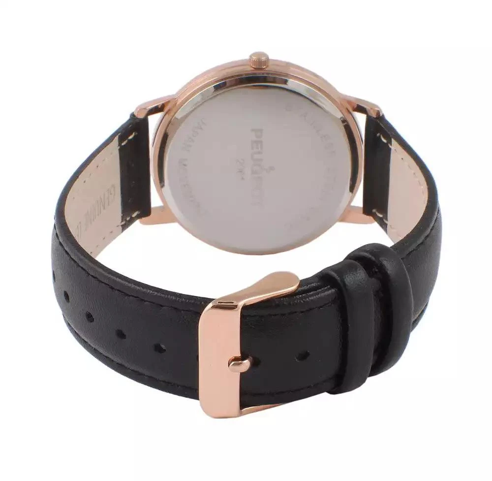 Peugeot Men's 40mm Rose Gold Vintage Like Remote Sweep Leather Strap Watch 2