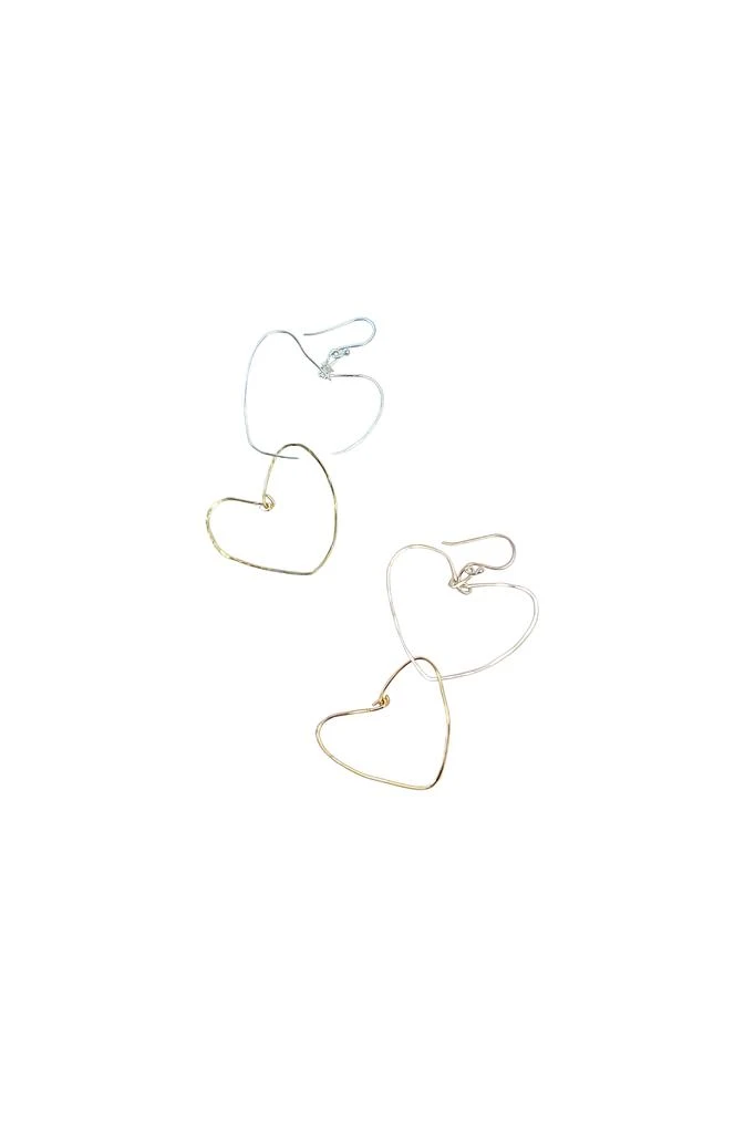 A Blonde and Her Bag Two Heart Hammered Gold Polished Silver Earring