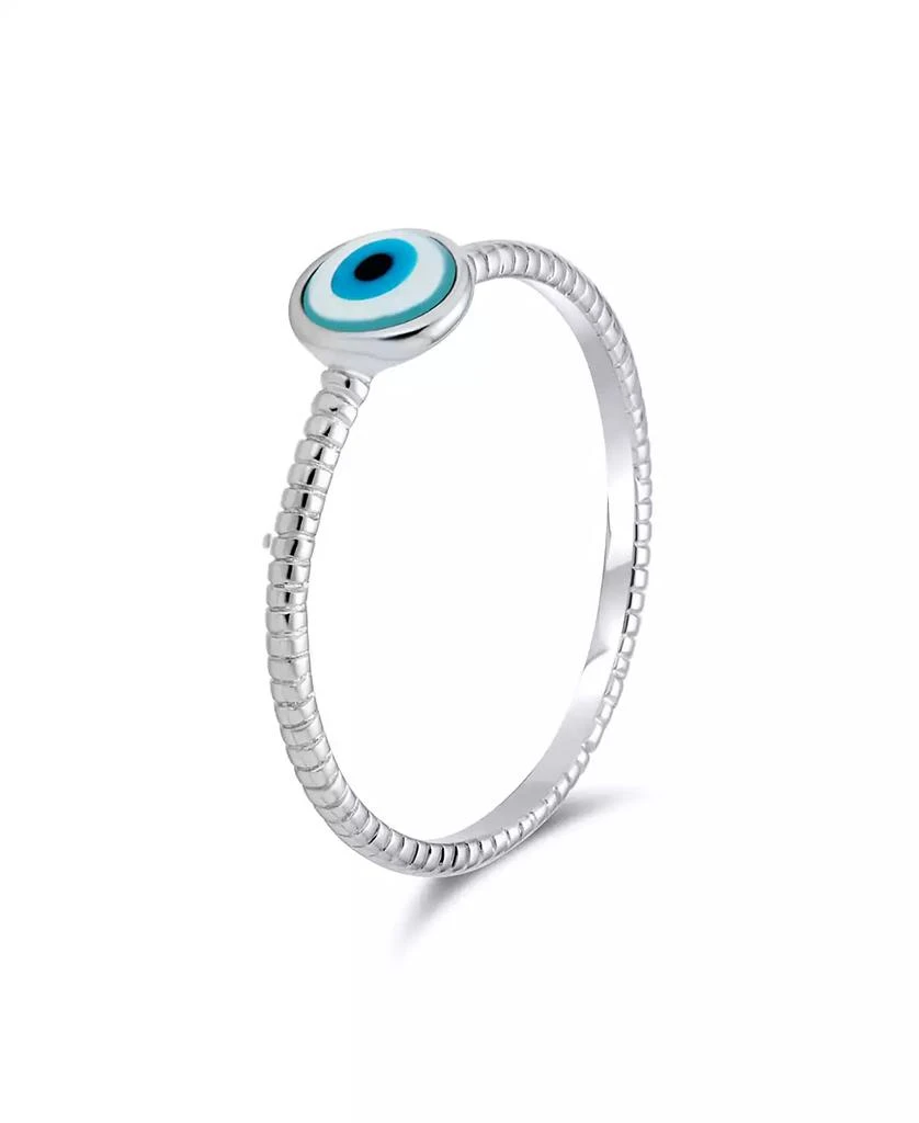 Bling Jewelry Minimalist Sterling Silver Ring with Evil Eye Design Stackable Midi Knuckle Band 3