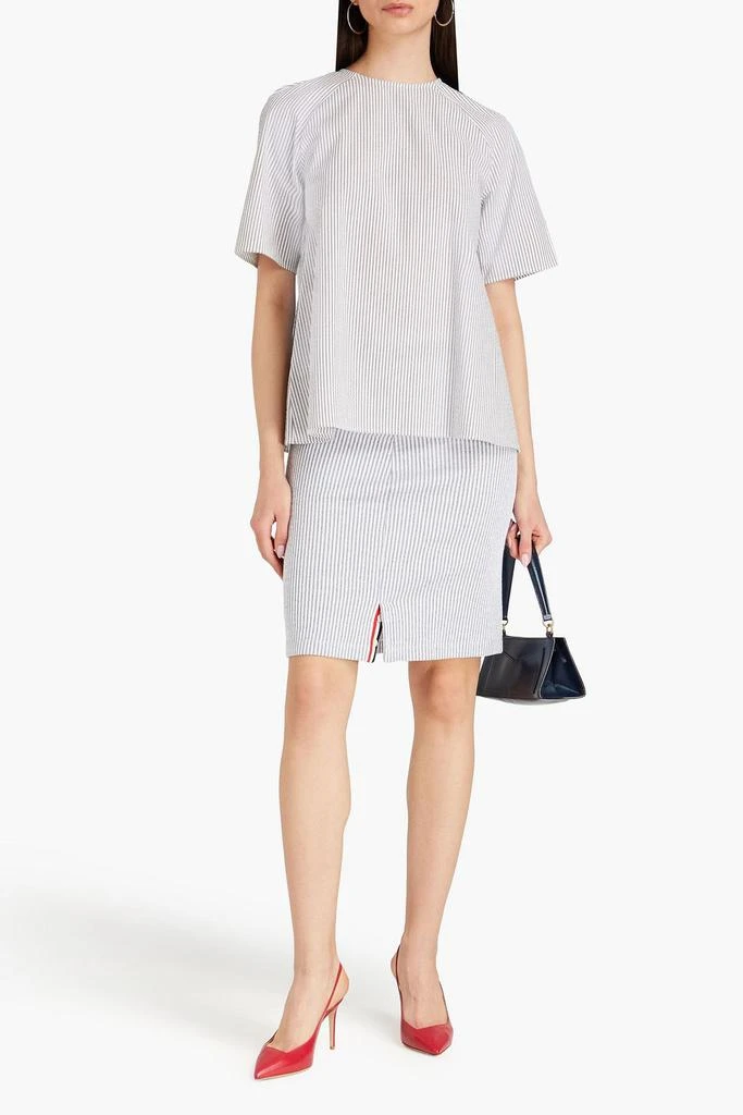 Thom Browne Striped Oxford-paneled cotton-seersucker top 2