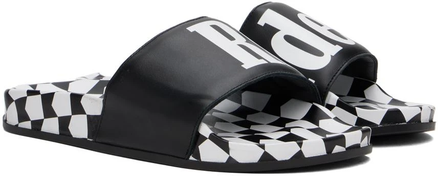 Rhude Black Checkered Leather Slides 4