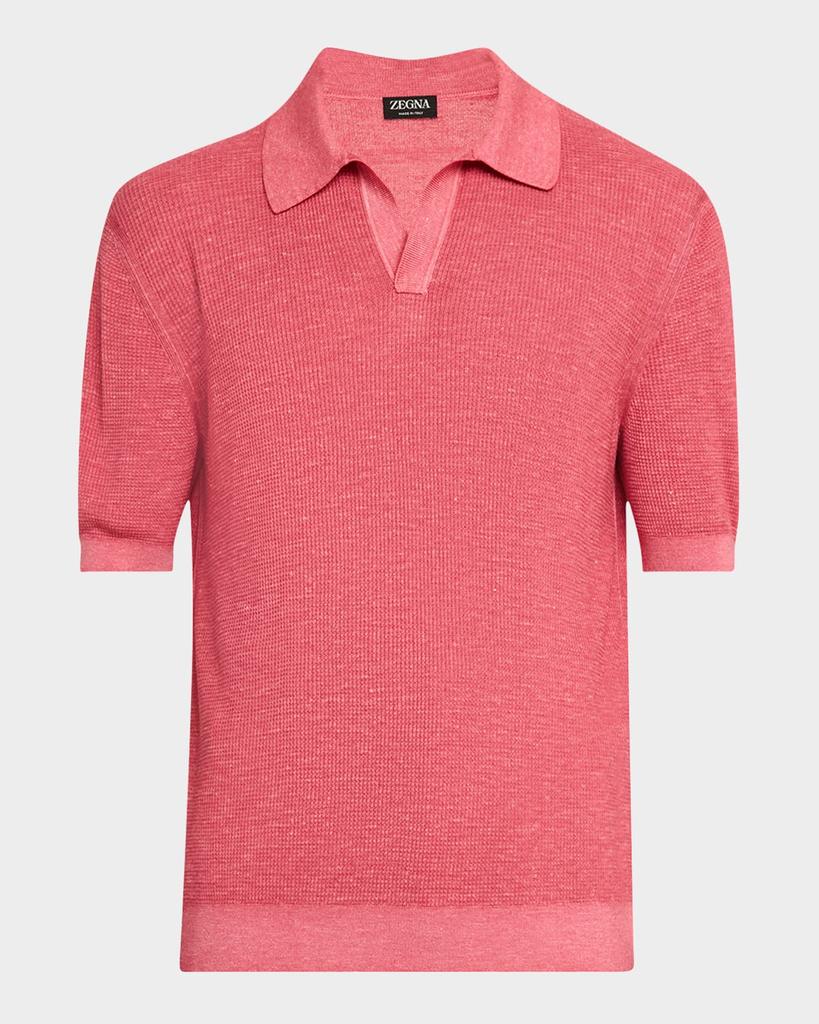 Zegna Men's Waffle-Knit Short-Sleeve Polo Sweater