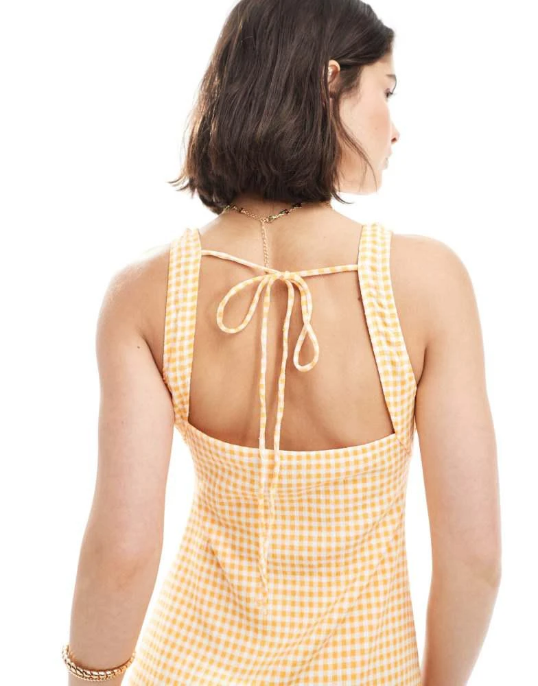 knee length dresses for ladies Orange Plaid Textured Midi Dress – Gabi Swimwear main image 0