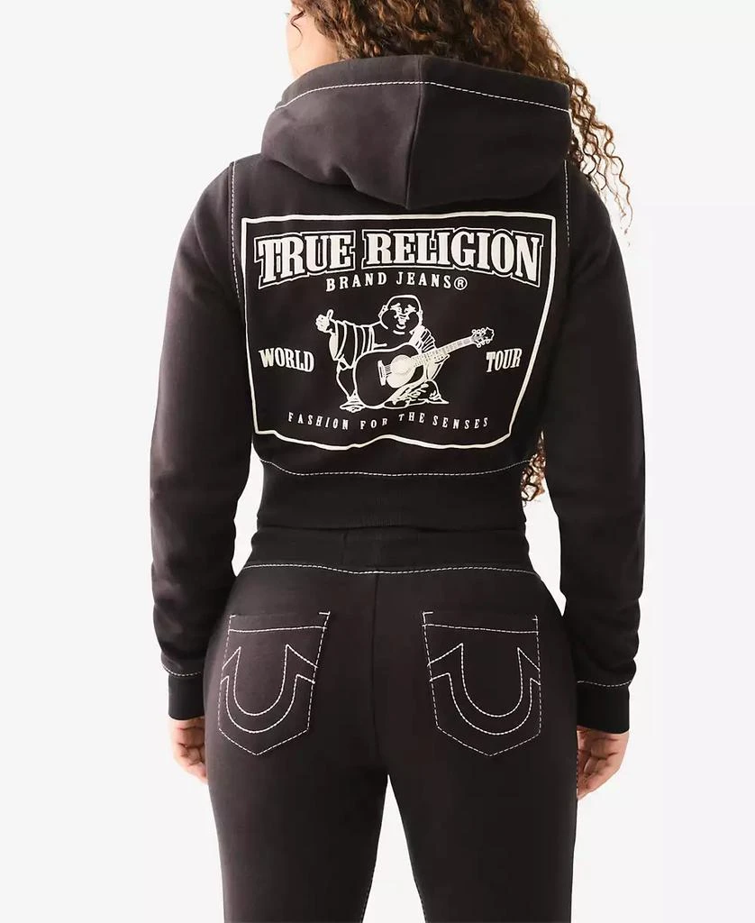 True Religion Women's Shrunken Big T Zip Hoodie Sweatshirt 2