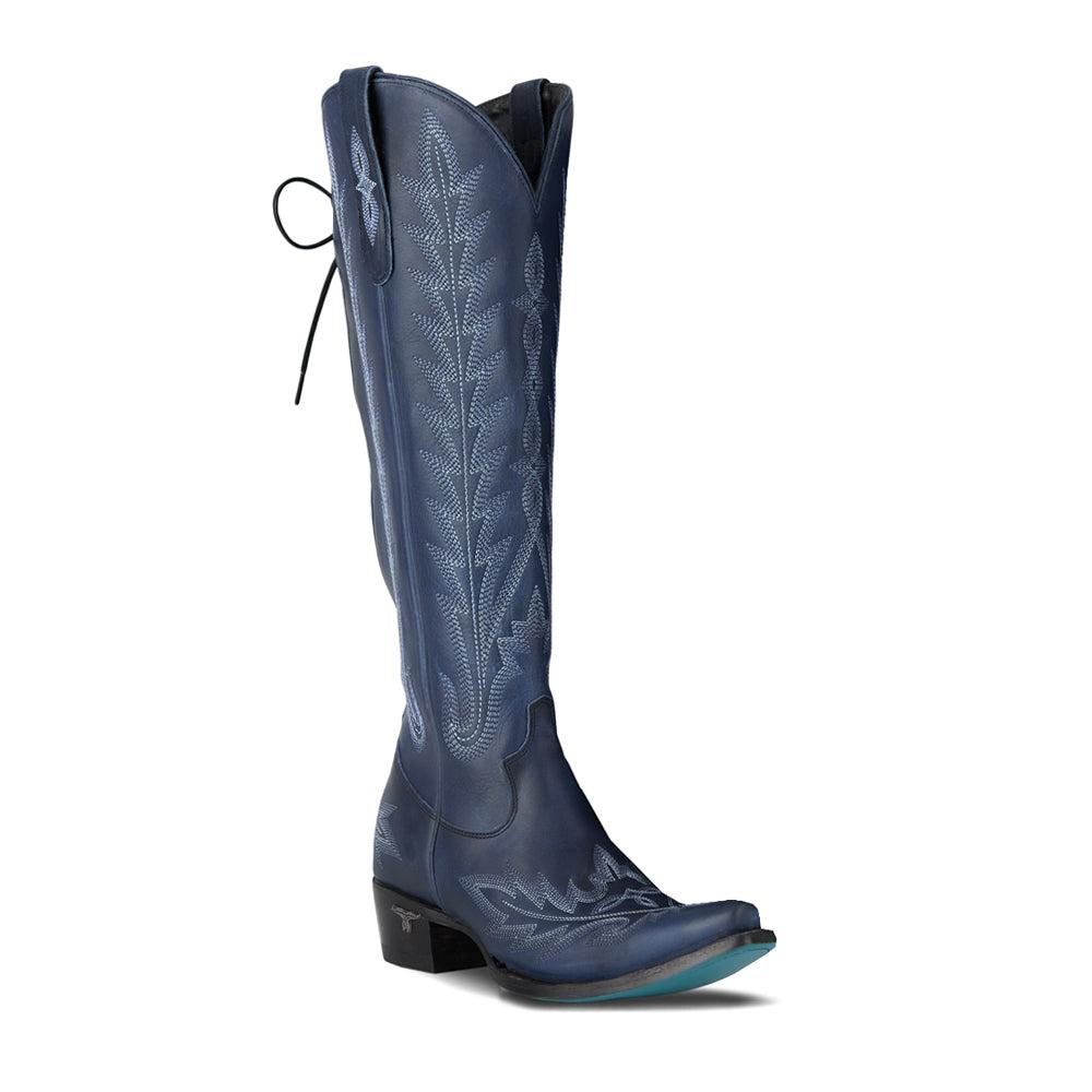LANE Lexington Knee High Corset Embroidered Snip Toe Zippered Cowboy Boots
