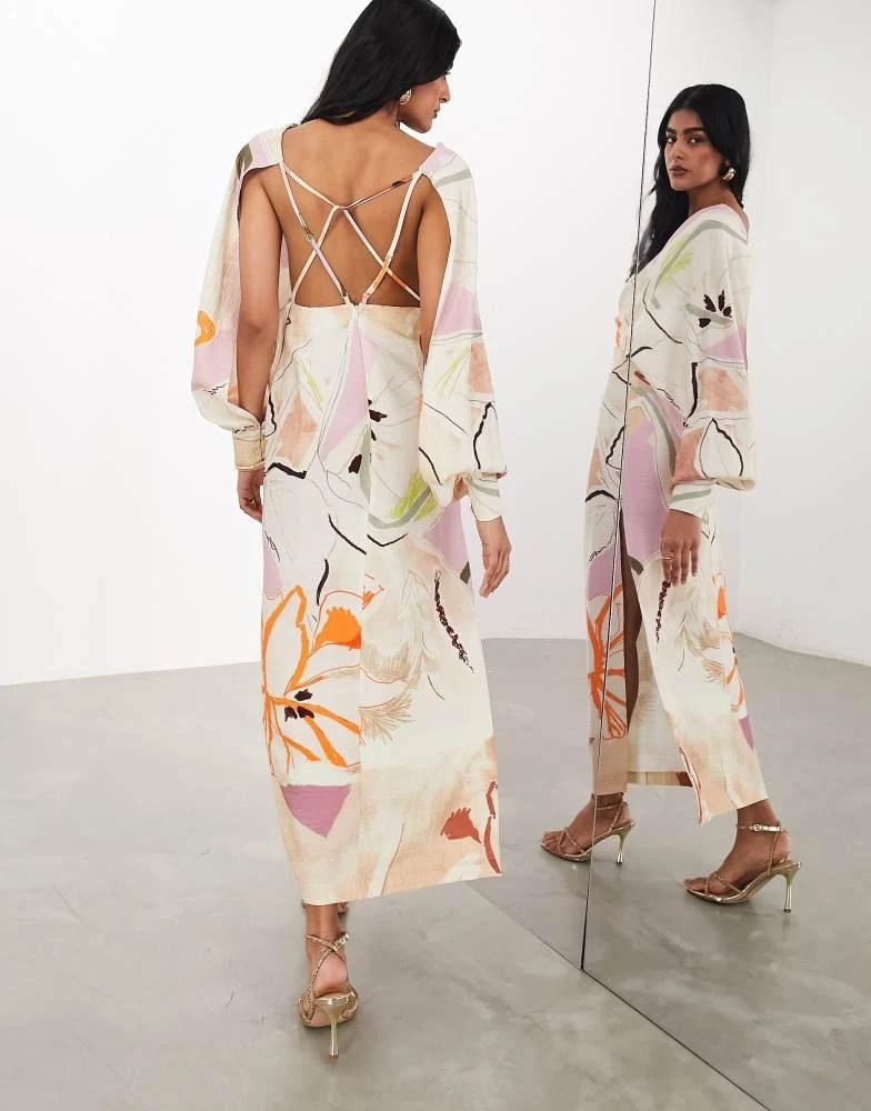 ASOS ASOS EDITION strapping detail maxi dress in stone arty floral 1