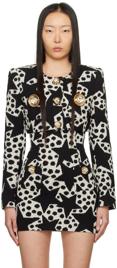 AREA Black 
Off-White Crystal Medallion Blazer