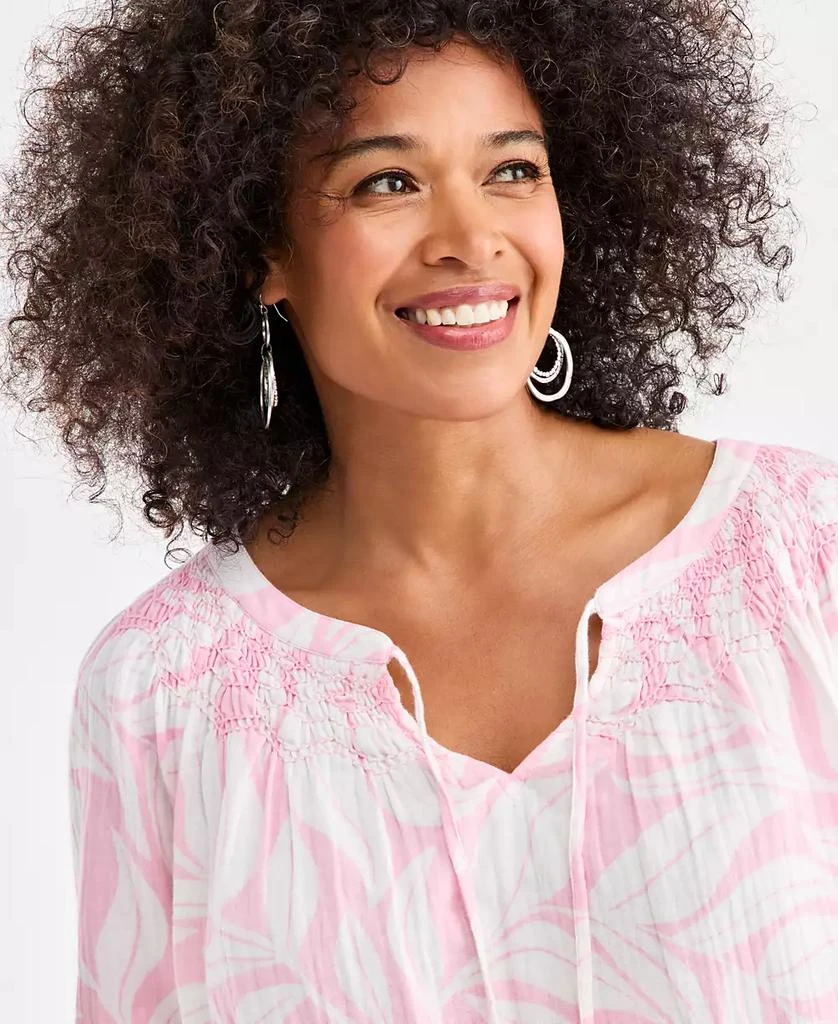 Style & Co Petite Print Smock Neck Long-Sleeve Top 3