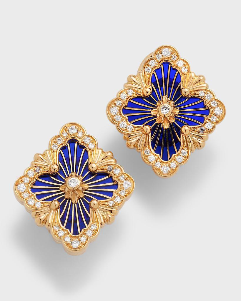 Buccellati Opera Tulle 18K Gold Blue Enamel Diamond Earrings