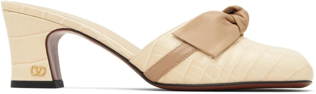 Valentino Beige Croc Embossed Leather Bow Mule Sandals 1
